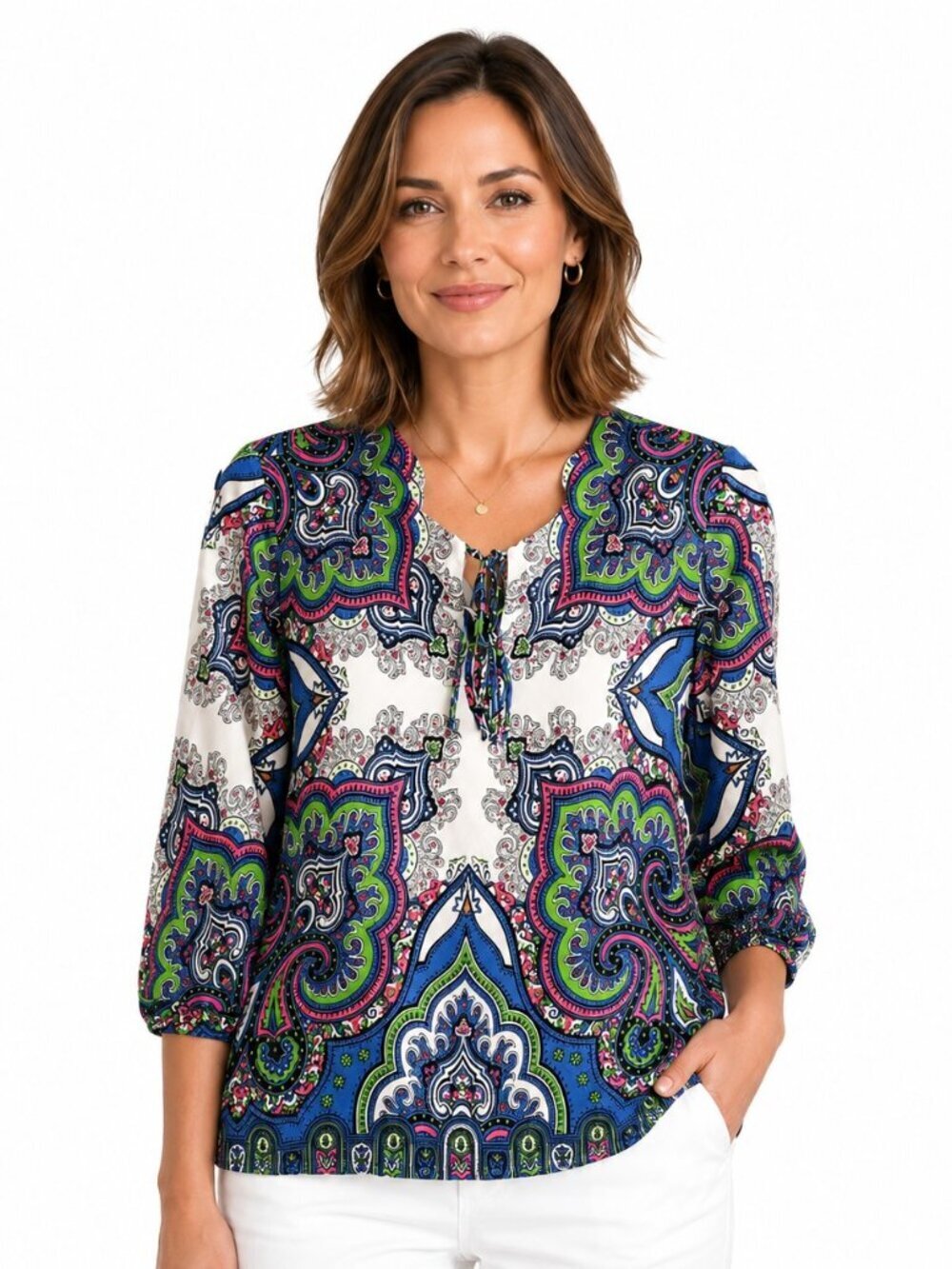 Talbots Petites Multicolor Paisley Silk Tunic Top